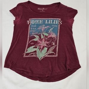 Lucky Brand Three Lilies Burgundy Scoop Neck T-shirt Women's XS